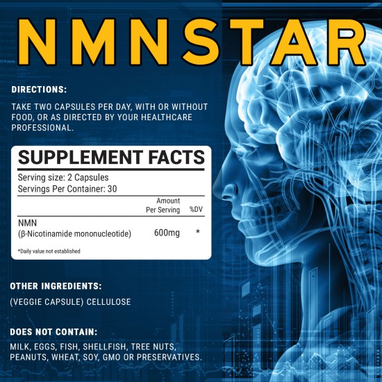 NMN STAR Ultra High Purity NMN Capsules, 600mg Per Serving, 60 Capsules