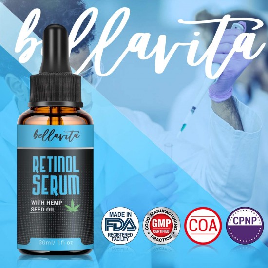 Bellavita Hemp Retinol Serum with Hemp Seed Oil, Anti Aging, Anti-inflammatory