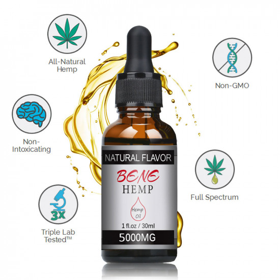 BENEHEMP Broad Spectrum Hemp Oil Drops, High Strength Hemp Extract(5000mg)