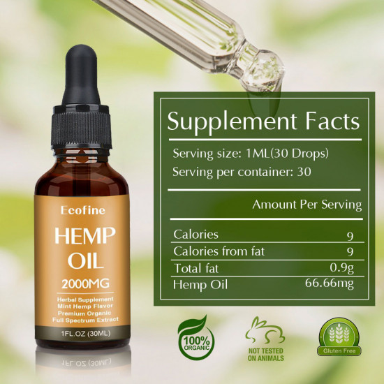 Ecofine 2000mg 30ml Broad Spectrum Hemp Oil, High Strength Extract Pure Organic Hemp Oil - Made in USA