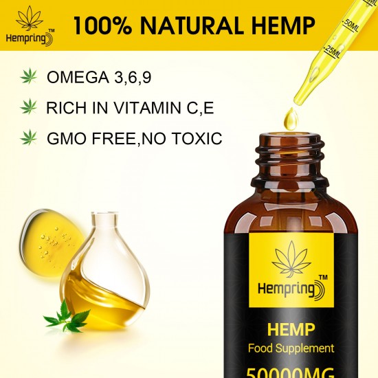 Hempring Broad Spectrum Hemp Extract 50000mg 60ml, Natural CO2 Extracted-100% Organic - Made in USA