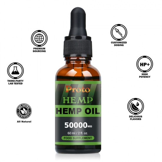 ProtoHemp Hemp Oil Drops, 50000mg, CO2 Extracted, 60ml