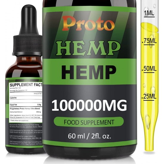 ProtoHemp Hemp Oil Drops, 100000mg, CO2 Extracted, 60ml