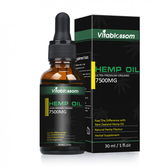 Vitablossom Hemp Oil Drops, Broad Spectrum Extract Hemp Oil, Great for Anxiety Pain (7500mg)