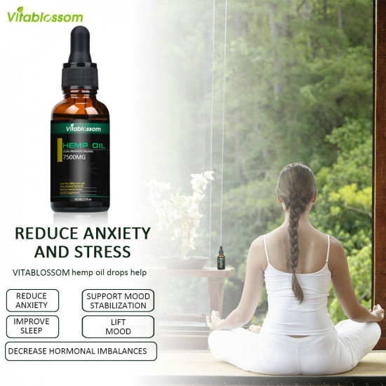 Vitablossom Hemp Oil Drops, Broad Spectrum Extract Hemp Oil, Great for Anxiety Pain (7500mg)