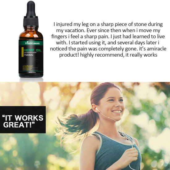 Vitablossom Hemp Oil Drops, Broad Spectrum Extract Hemp Oil, Great for Anxiety Pain (7500mg)