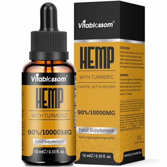Vitablossom Turmeric Hemp Oil, 10000mg 90% 10ml, New Arrival promotion