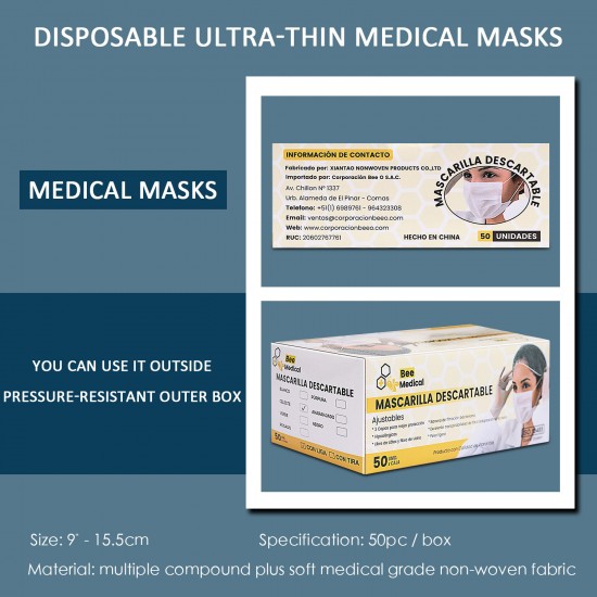 BEE Disposable Con Liga Face Masks 3 Ply, Great for Virus COVID-19 Protection and Personal Health (50 pcs) BEE Disposable Con Liga Face Masks 3 Ply, Great for Virus COVID-19 Protection and Personal Health (50 pcs)
