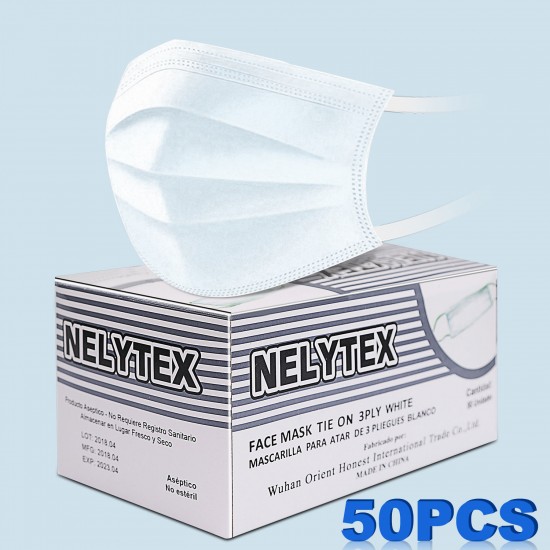 NELYTEX Disposable Face Masks 3 Ply, Great for Virus COVID-19 Protection and Personal Health (50 pcs)